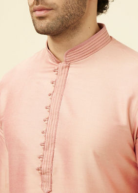 Manyavar Men Salmon Pink Solid Kurta Pajama image number 1