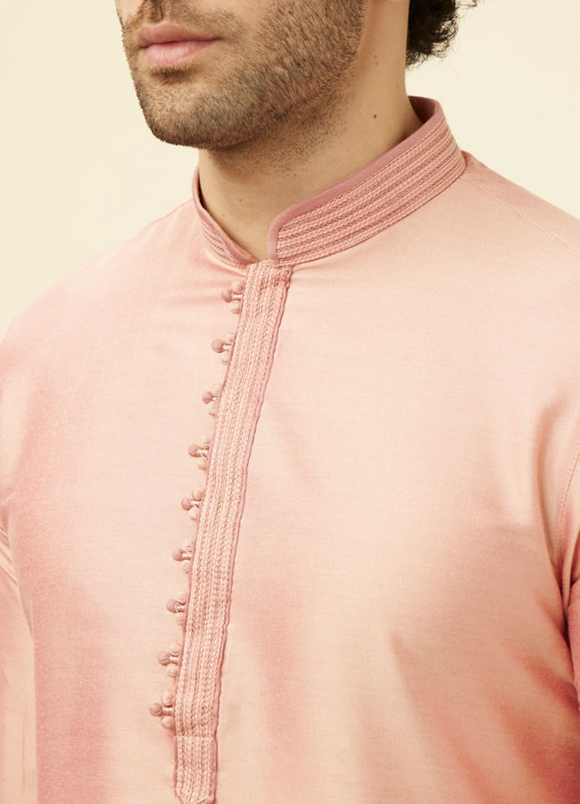 Manyavar Men Salmon Pink Solid Kurta Pajama image number 1