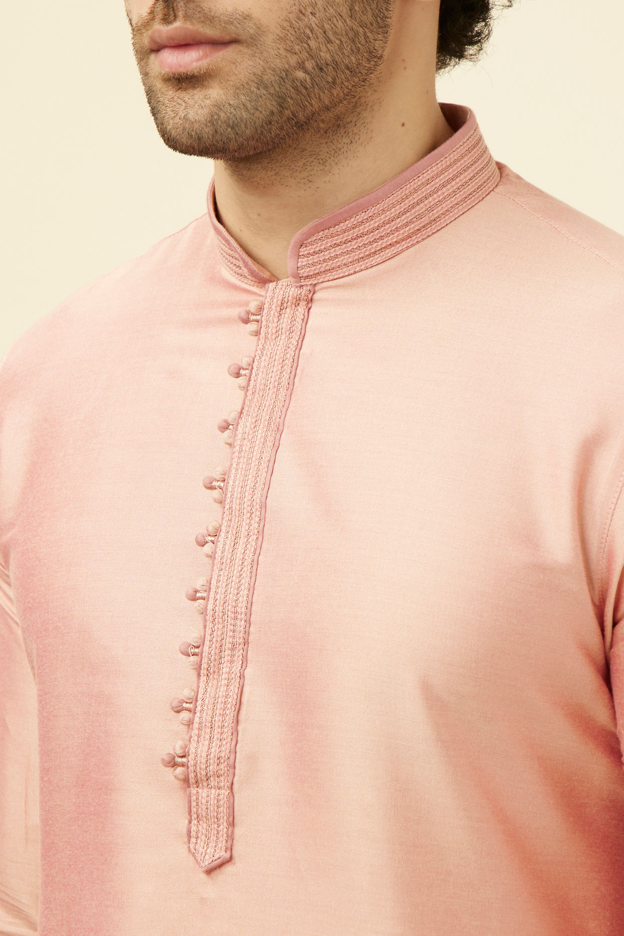 Manyavar Men Salmon Pink Solid Kurta Pajama image number 1