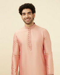 Manyavar Men Salmon Pink Solid Kurta Pajama