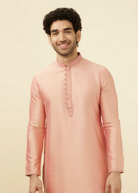 Manyavar Men Salmon Pink Solid Kurta Pajama image number 0