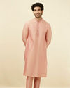 Manyavar Men Salmon Pink Solid Kurta Pajama