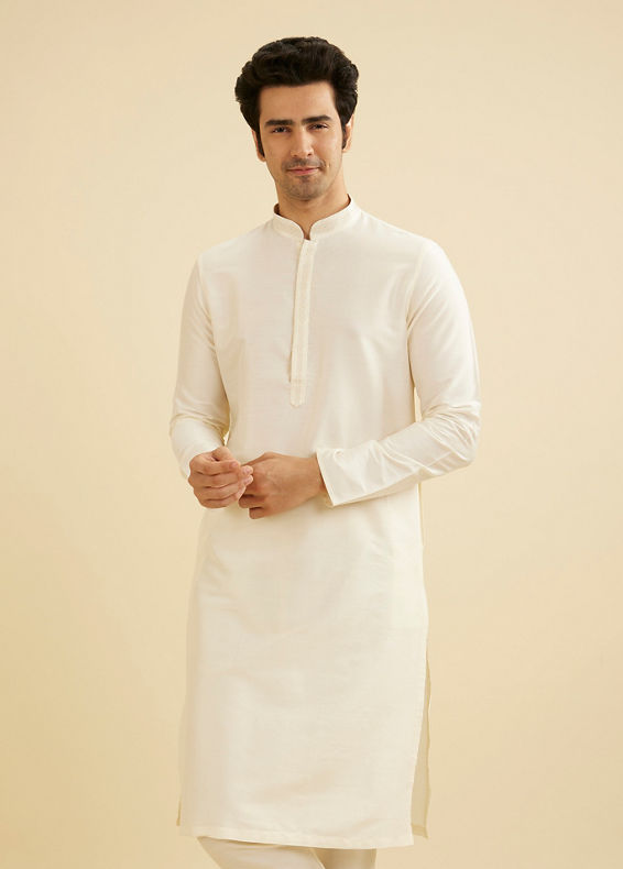 Manyavar Men Pristine White Embroidered Bandhgala Kurta Set