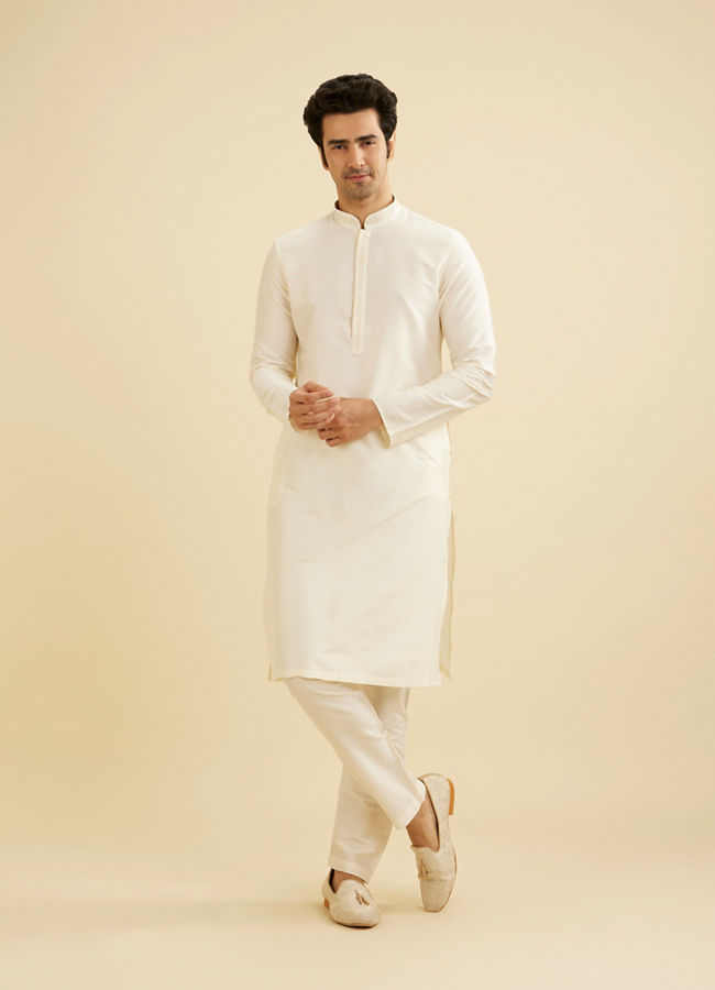 Manyavar Men Pristine White Embroidered Bandhgala Kurta Set