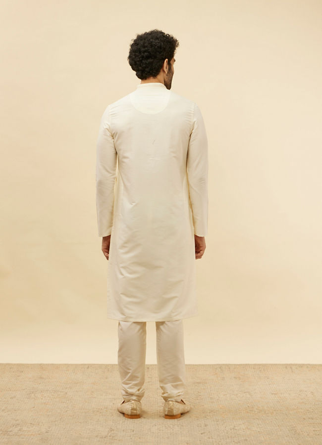 Manyavar Men Off White Plain Kurta Pajama