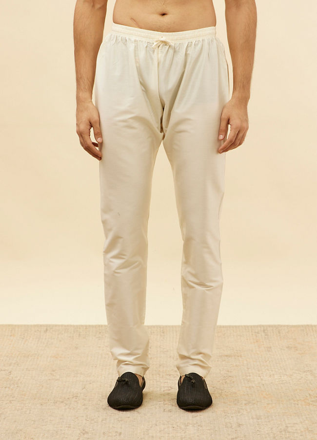Manyavar Men Off White Plain Kurta Pajama