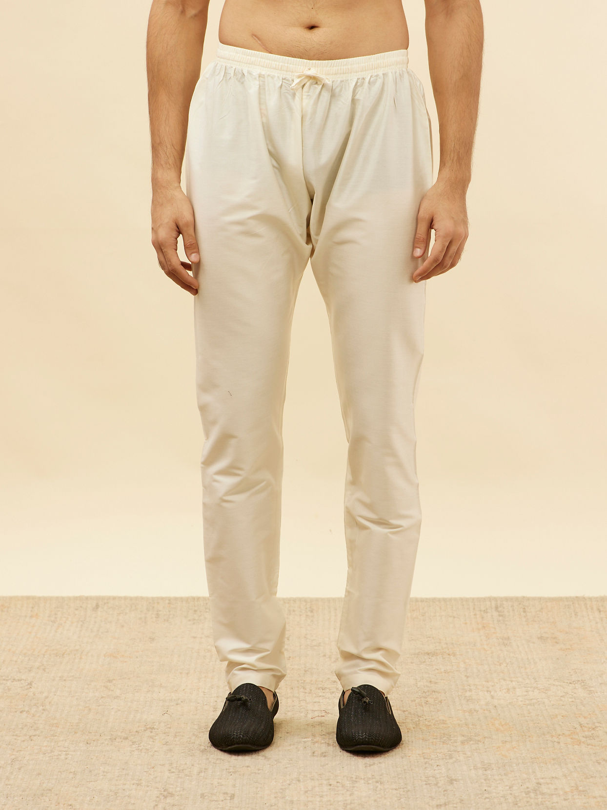 Manyavar Men Off White Plain Kurta Pajama