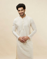 Manyavar Men Off White Plain Kurta Pajama