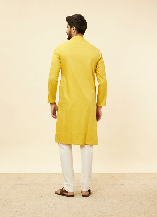 Manyavar Men Primrose Yellow Embroidered Bandhgala Kurta Set