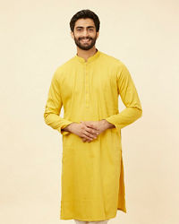 Manyavar Men Primrose Yellow Embroidered Bandhgala Kurta Set