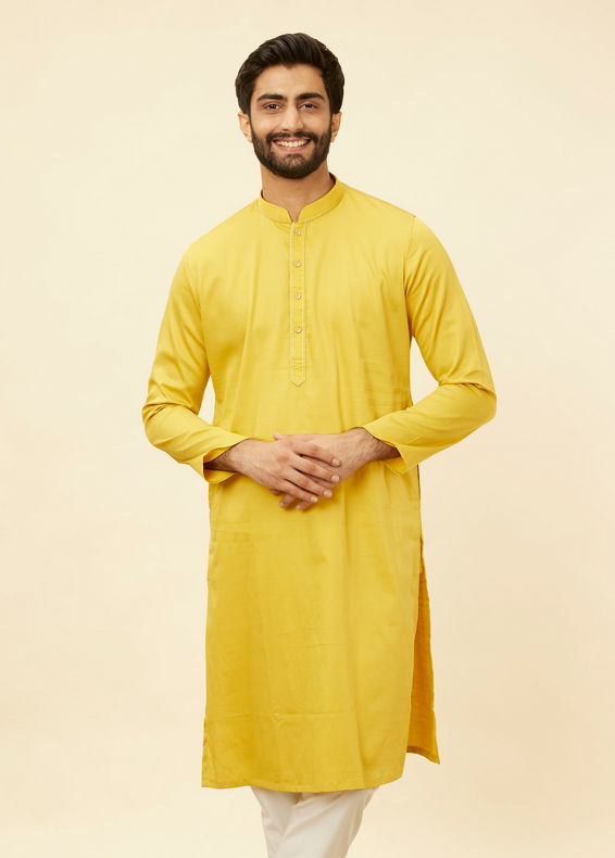 Manyavar Men Primrose Yellow Embroidered Bandhgala Kurta Set