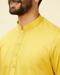 Manyavar Men Primrose Yellow Embroidered Bandhgala Kurta Set