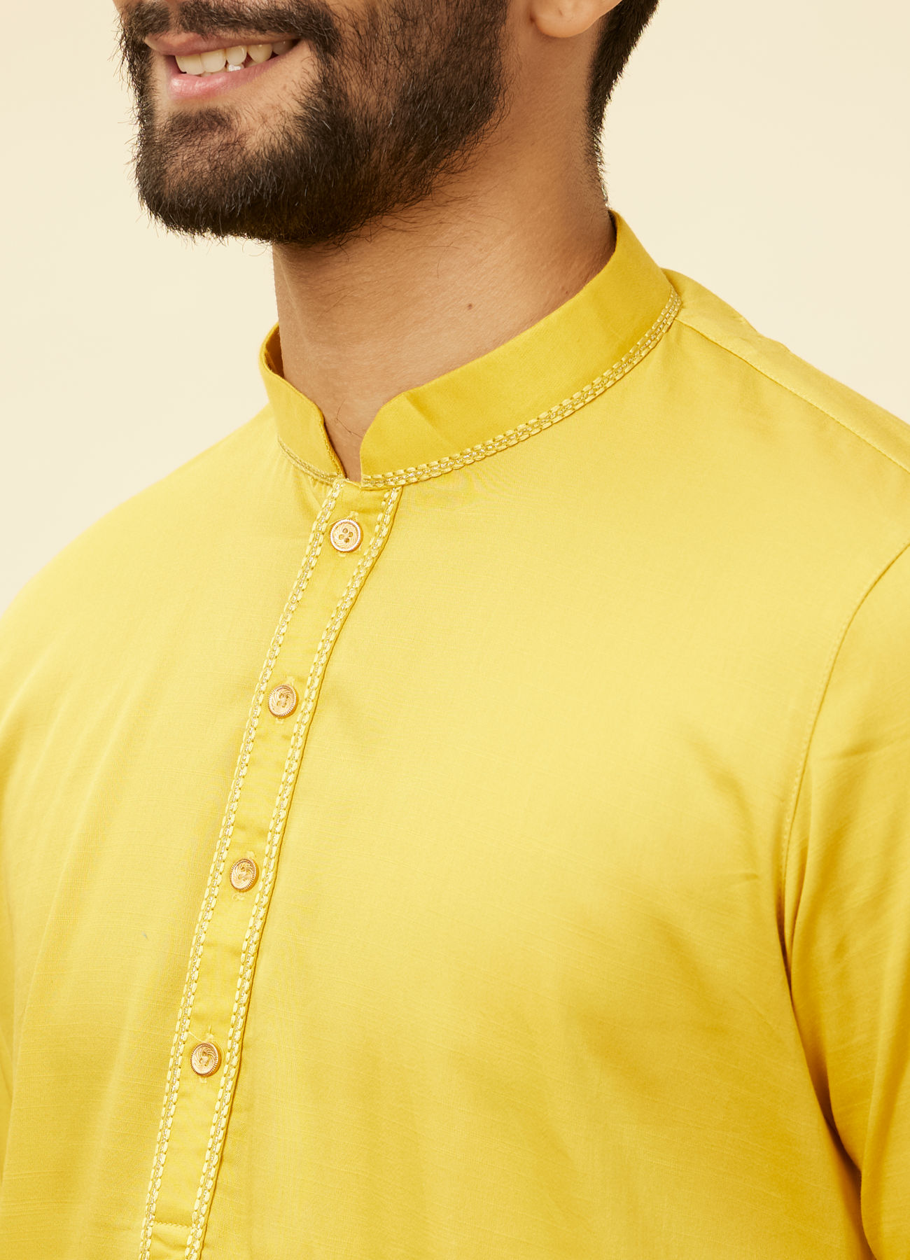 Manyavar Men Primrose Yellow Embroidered Bandhgala Kurta Set