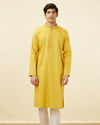 Manyavar Men Candlelight Yellow Placket Detailed Kurta Set
