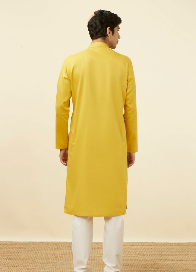 Manyavar Men Candlelight Yellow Placket Detailed Kurta Set