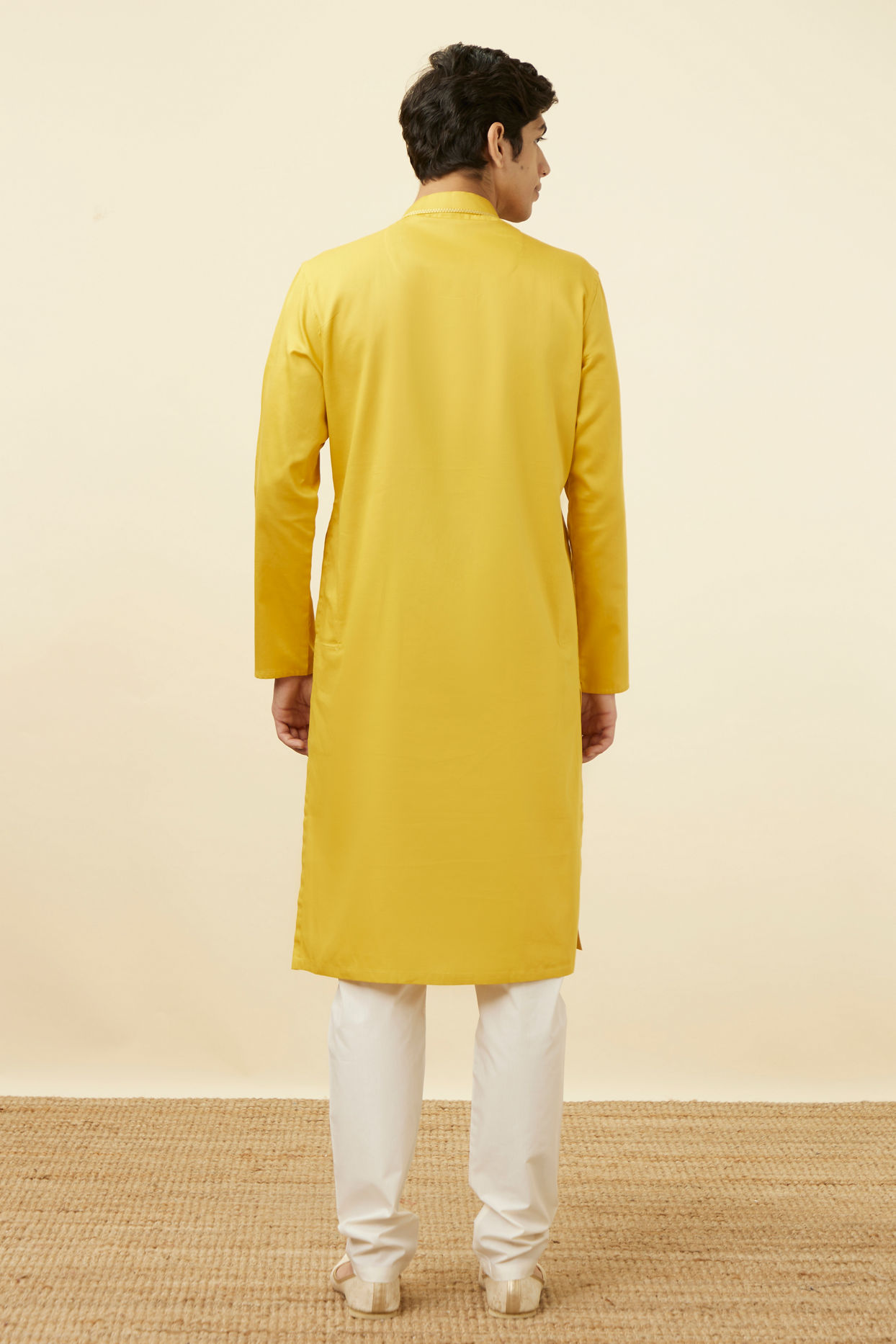 Manyavar Men Candlelight Yellow Placket Detailed Kurta Set