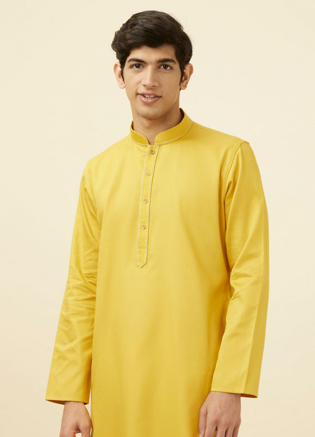 Manyavar Men Candlelight Yellow Placket Detailed Kurta Set