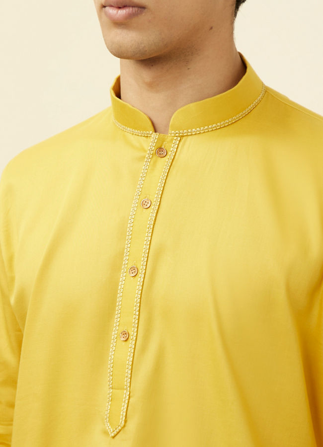 Manyavar Men Candlelight Yellow Placket Detailed Kurta Set
