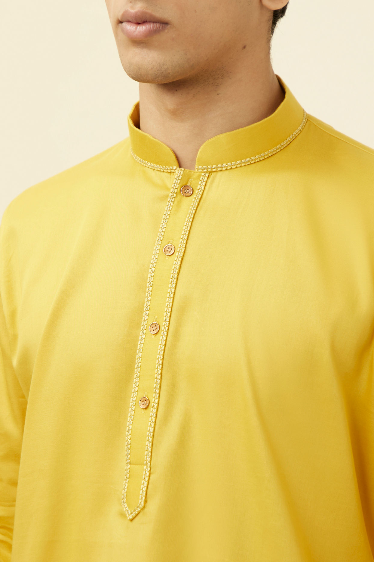 Manyavar Men Candlelight Yellow Placket Detailed Kurta Set