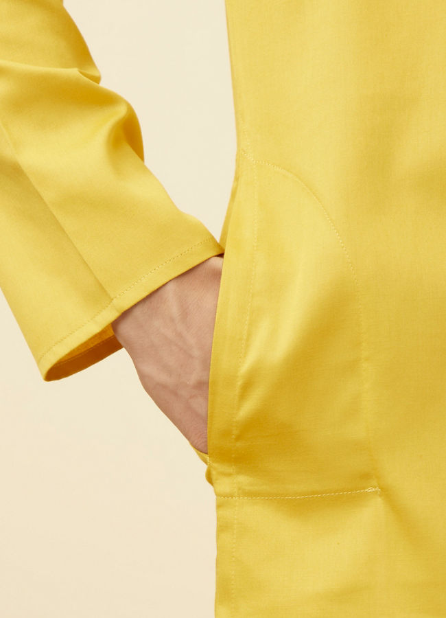 Manyavar Men Candlelight Yellow Placket Detailed Kurta Set