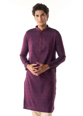 Manyavar Men Purple Floral Jaal Patterned Kurta Set