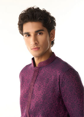 Manyavar Men Purple Floral Jaal Patterned Kurta Set
