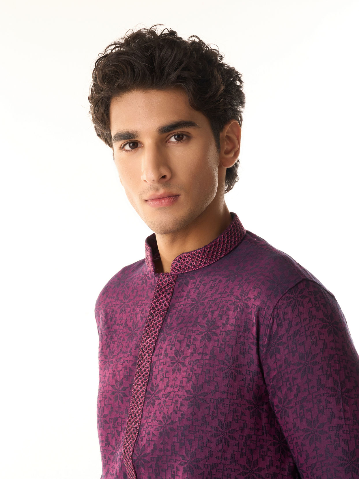 Manyavar Men Purple Floral Jaal Patterned Kurta Set