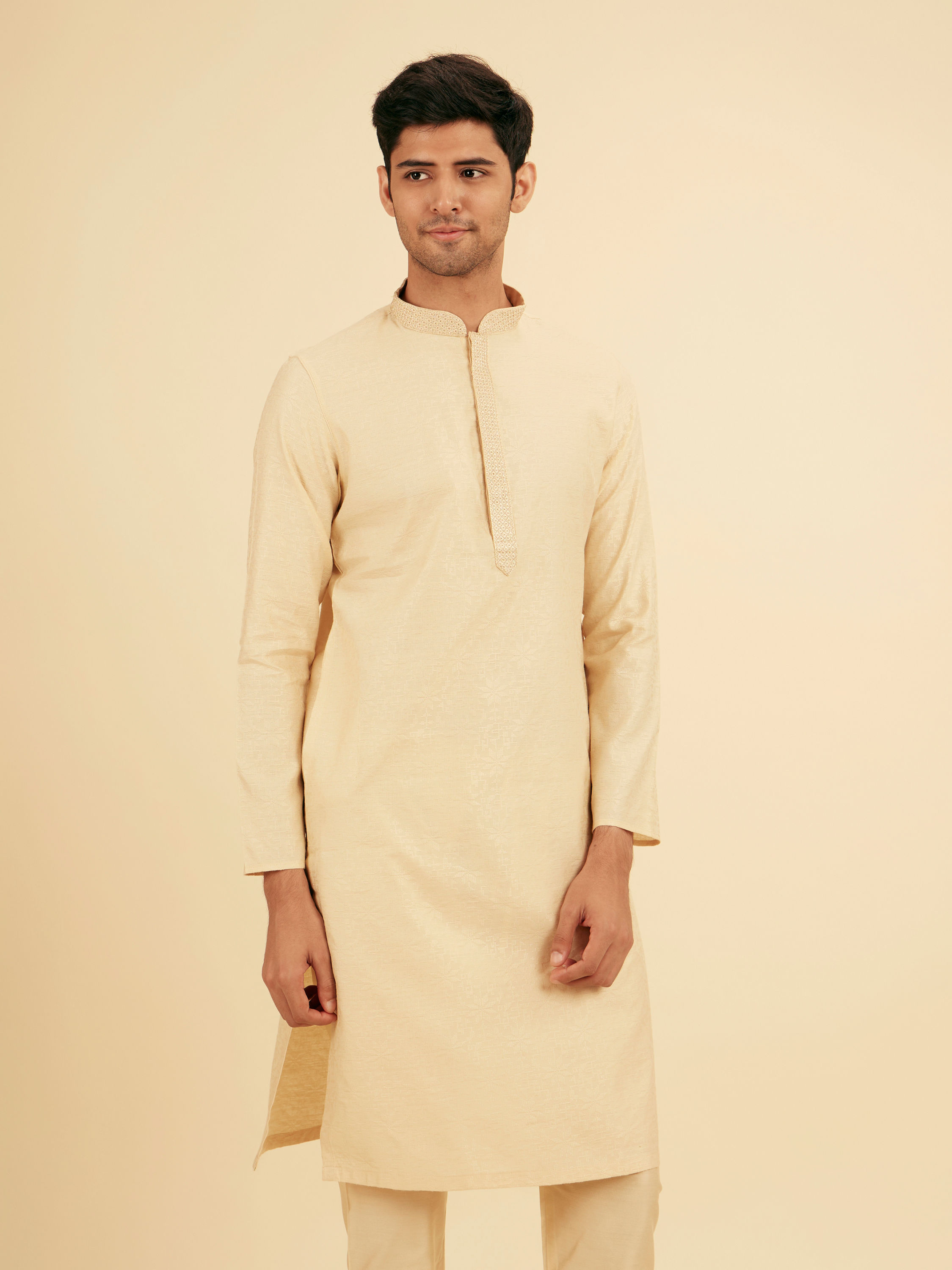 Manyavar Men Beige Elegance Kurta Pajama
