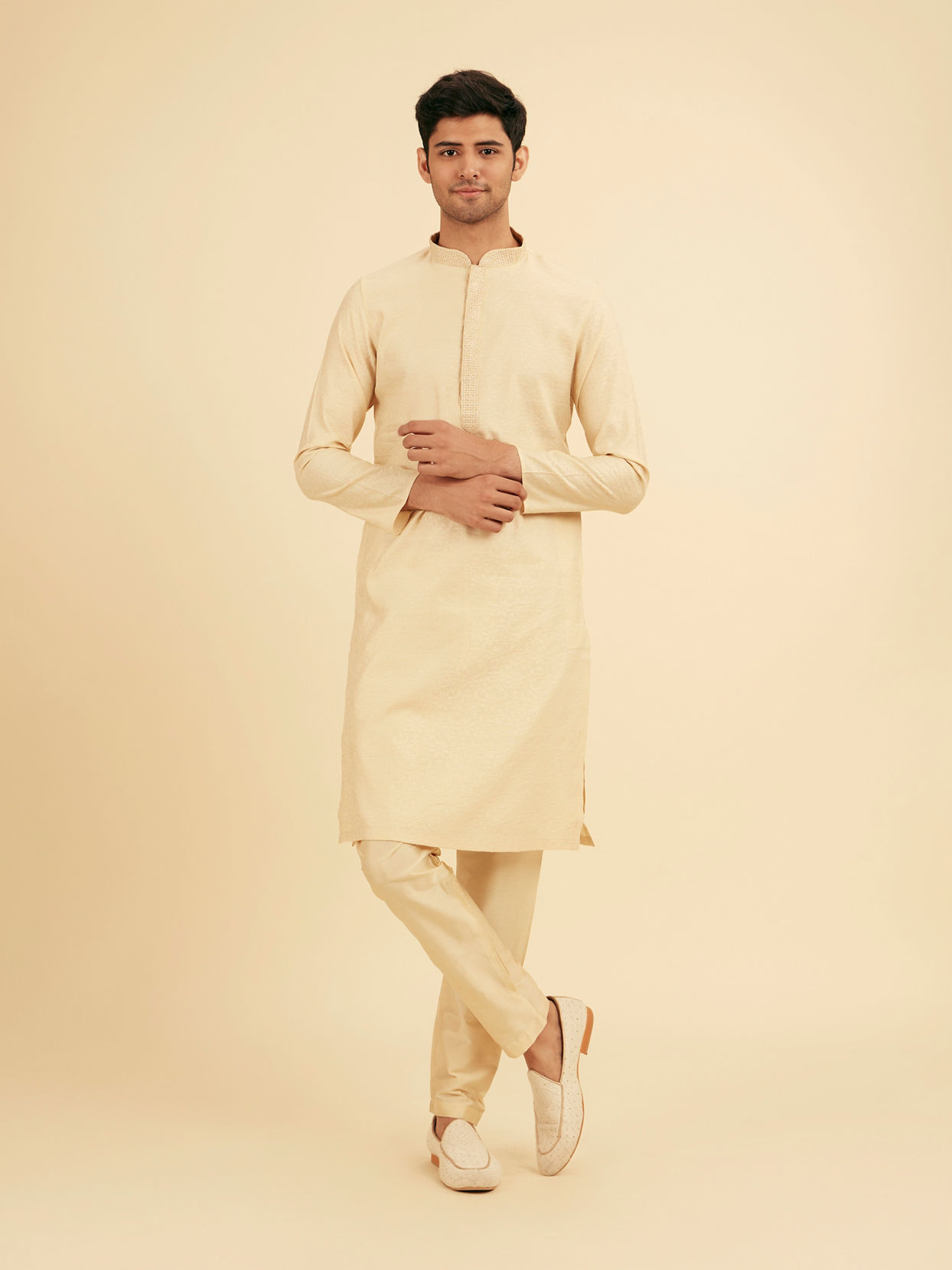 Manyavar Men Beige Elegance Kurta Pajama
