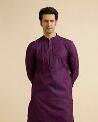 Manyavar Men Purple Floral Jaal Patterned Kurta Set