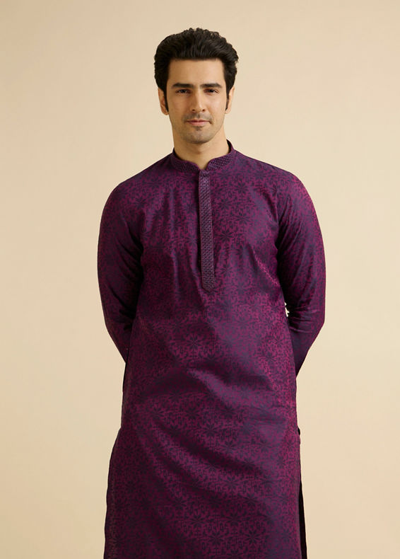 Manyavar Men Purple Floral Jaal Patterned Kurta Set