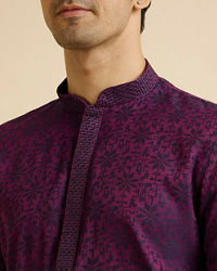 Manyavar Men Purple Floral Jaal Patterned Kurta Set