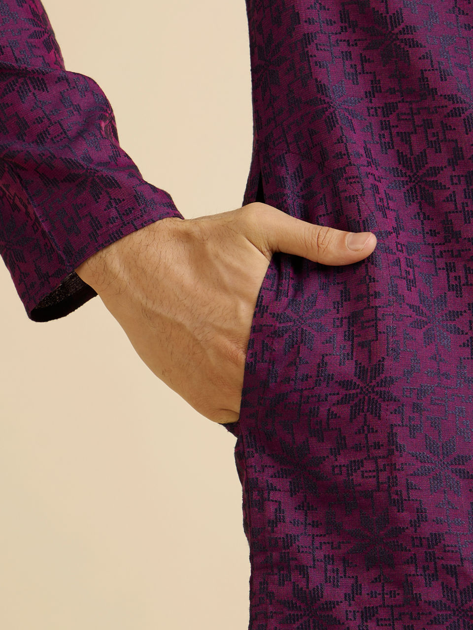 Manyavar Men Purple Floral Jaal Patterned Kurta Set