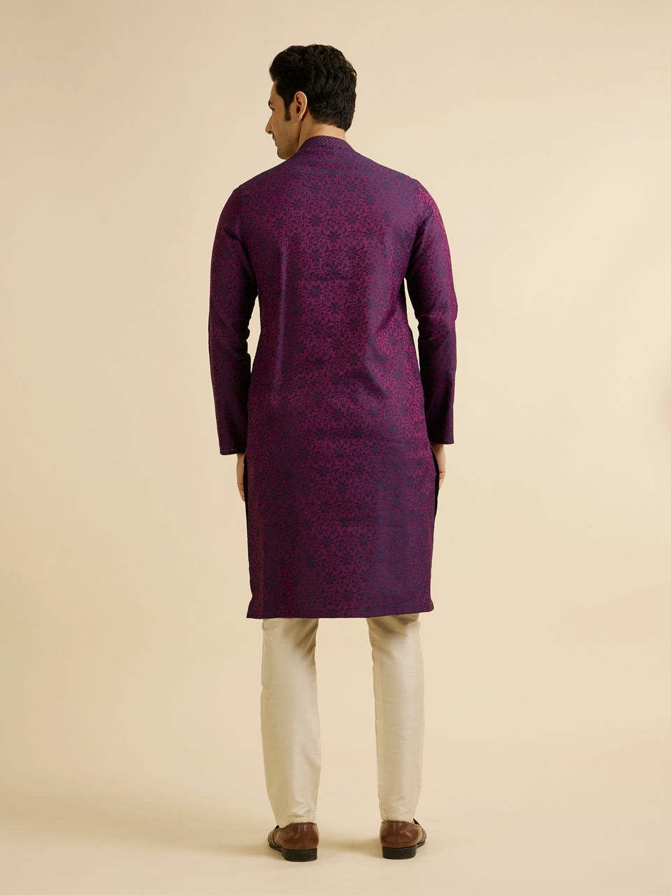 Manyavar Men Purple Floral Jaal Patterned Kurta Set