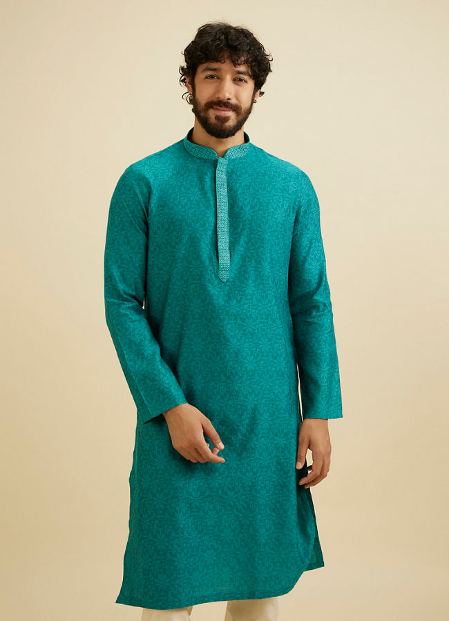 Manyavar Men Teal Green Festivity Kurta Pajama image number 0