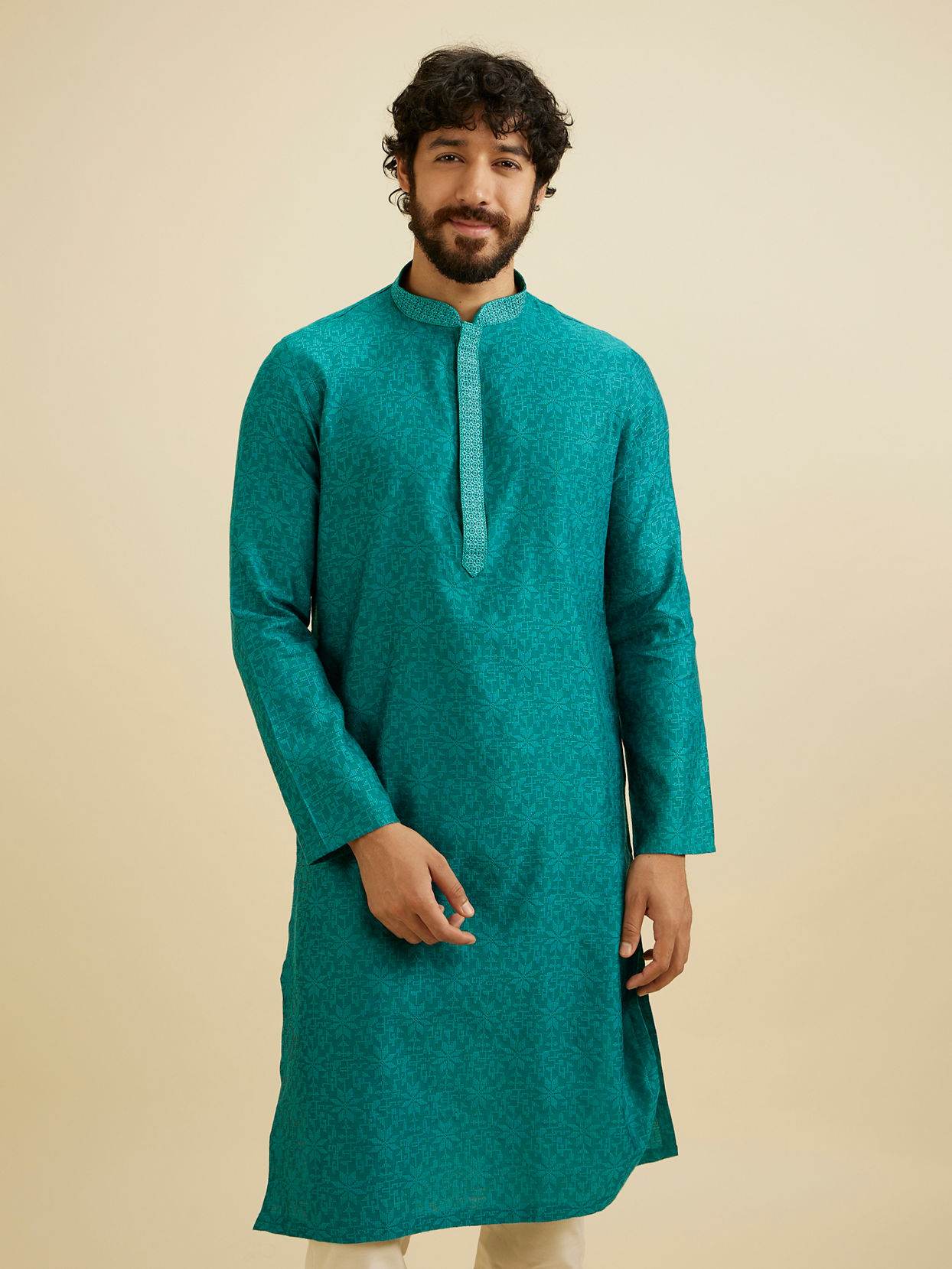 Manyavar Men Teal Green Festivity Kurta Pajama image number 0