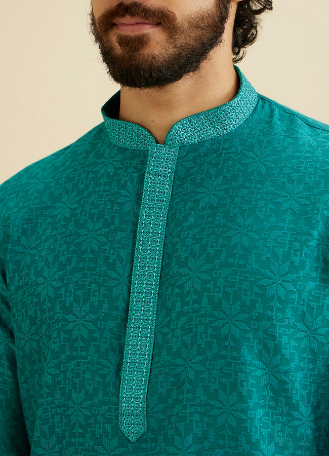 Manyavar Men Teal Green Festivity Kurta Pajama image number 1