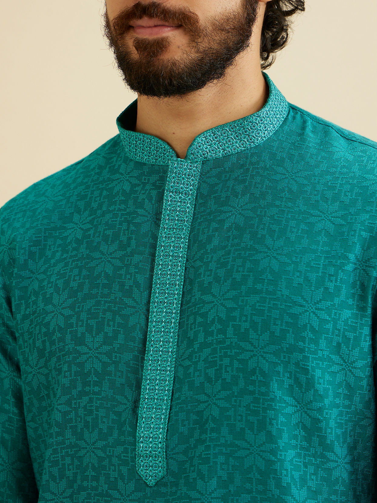 Manyavar Men Teal Green Festivity Kurta Pajama image number 1