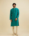 Manyavar Men Teal Green Floral Jaal Patterned Kurta Set