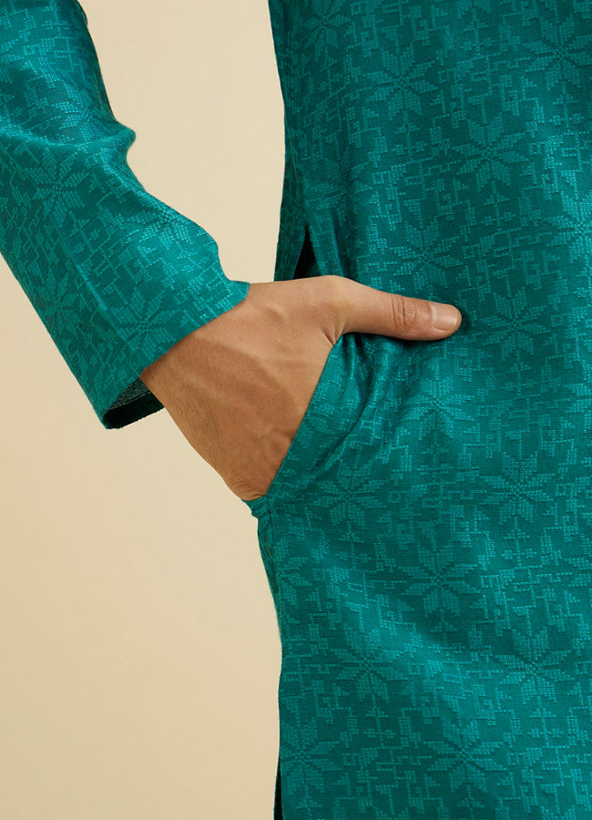 Manyavar Men Teal Green Festivity Kurta Pajama image number 3