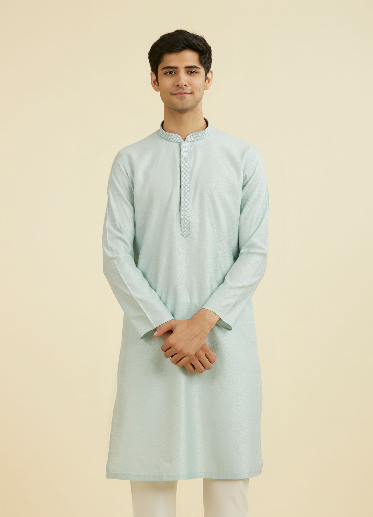 Manyavar Men Light Blue Elegance Kurta Pajama