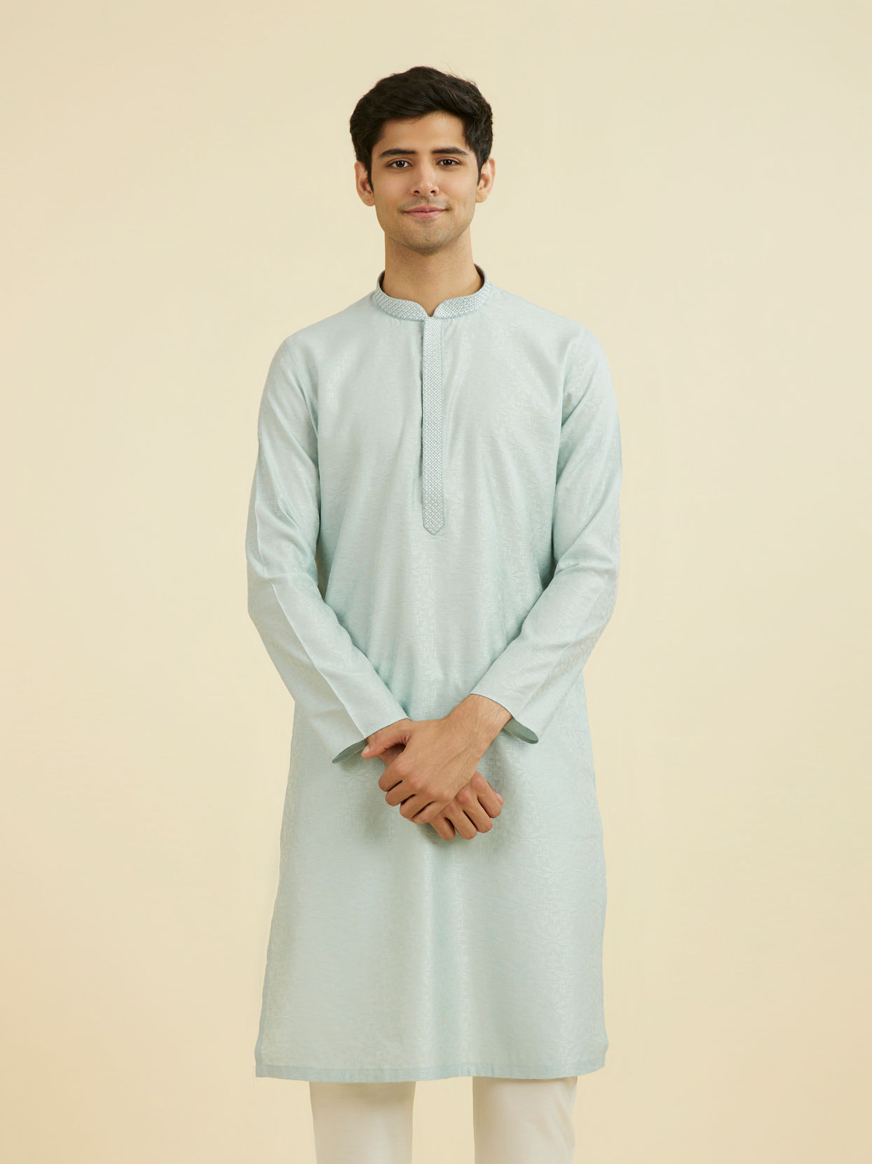 Manyavar Men Light Blue Elegance Kurta Pajama