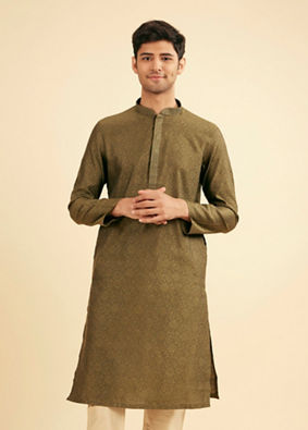 Manyavar Men Olive Green Festive Kurta Pajama