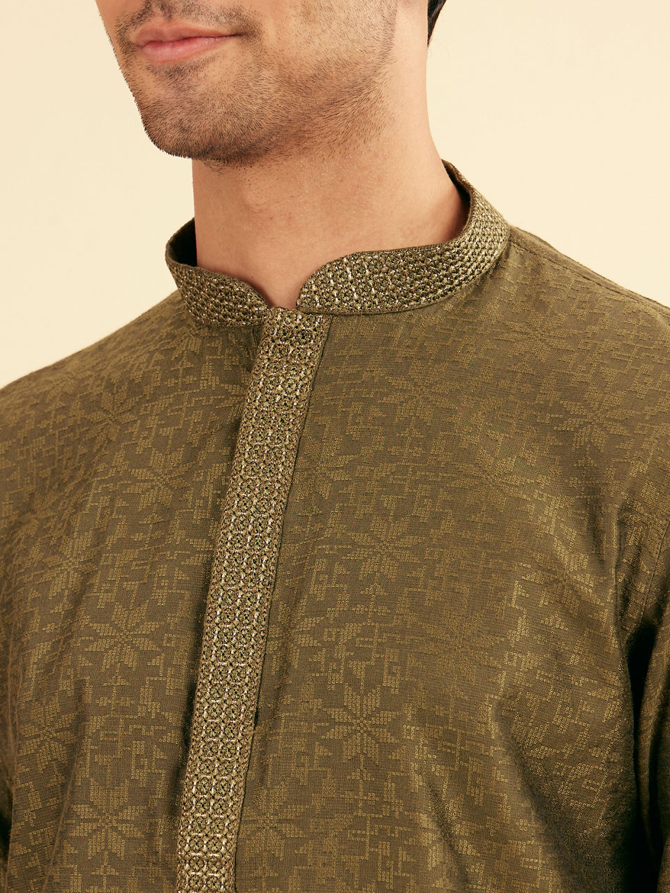 Manyavar Men Olive Green Festive Kurta Pajama