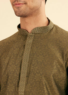 Manyavar Men Olive Green Festive Kurta Pajama