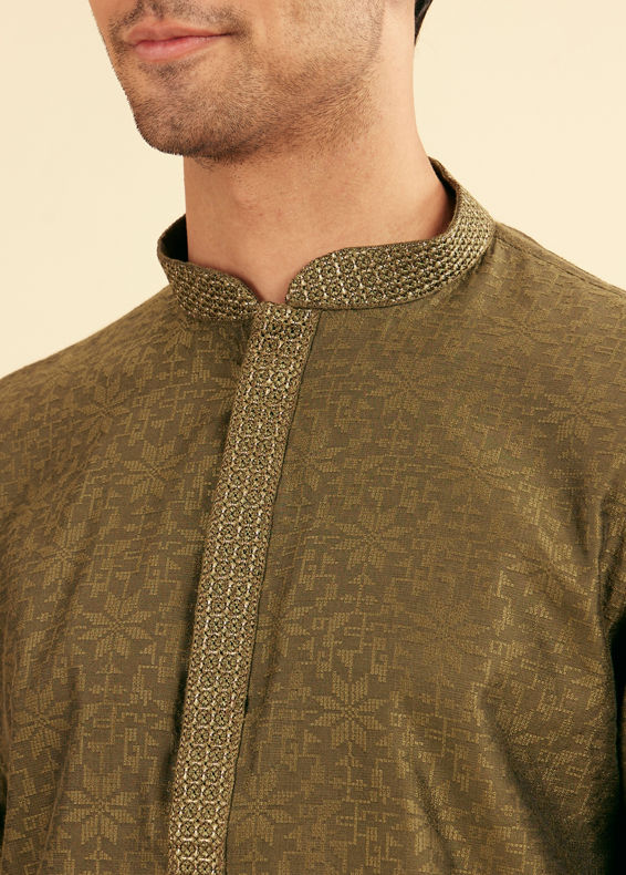 Manyavar Men Olive Green Festive Kurta Pajama