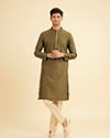 Manyavar Men Olive Green Festive Kurta Pajama