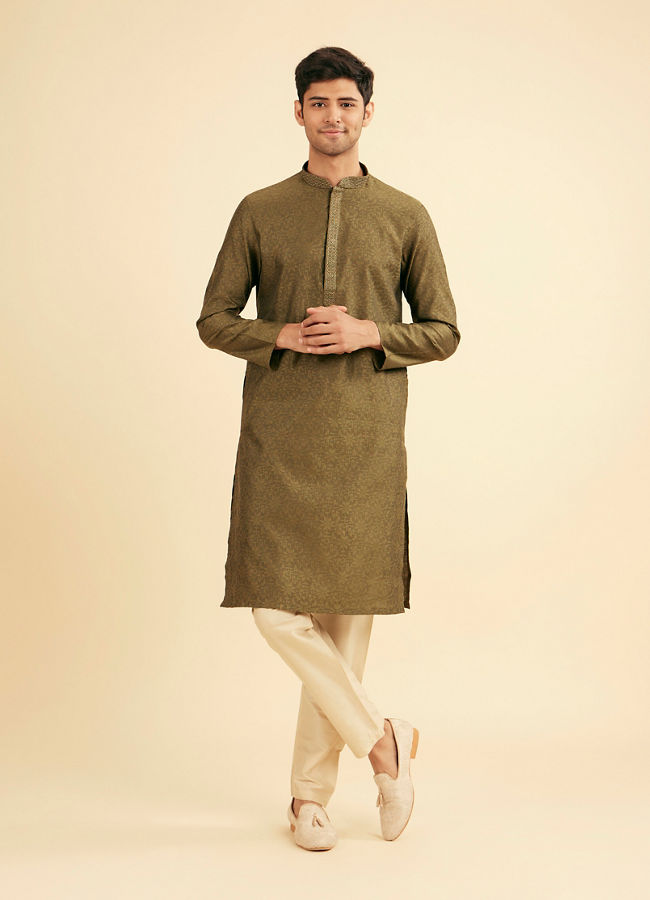 Manyavar Men Olive Green Festive Kurta Pajama