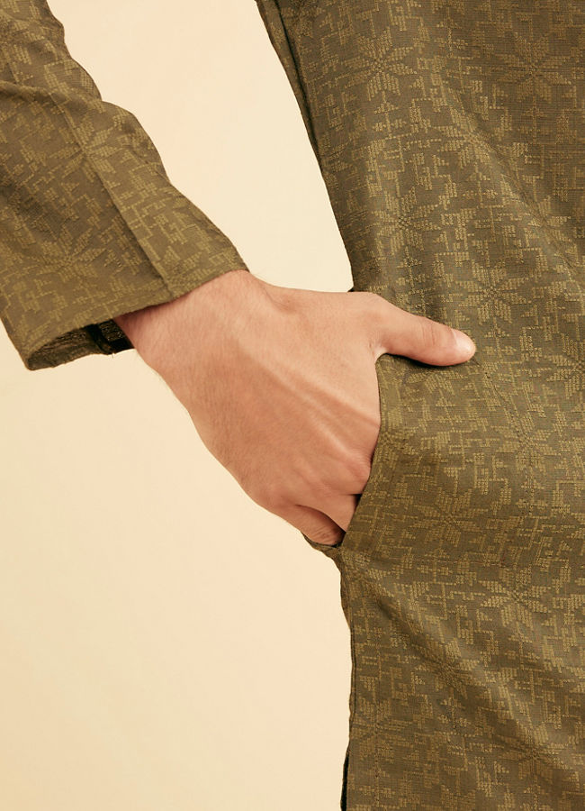 Manyavar Men Olive Green Festive Kurta Pajama