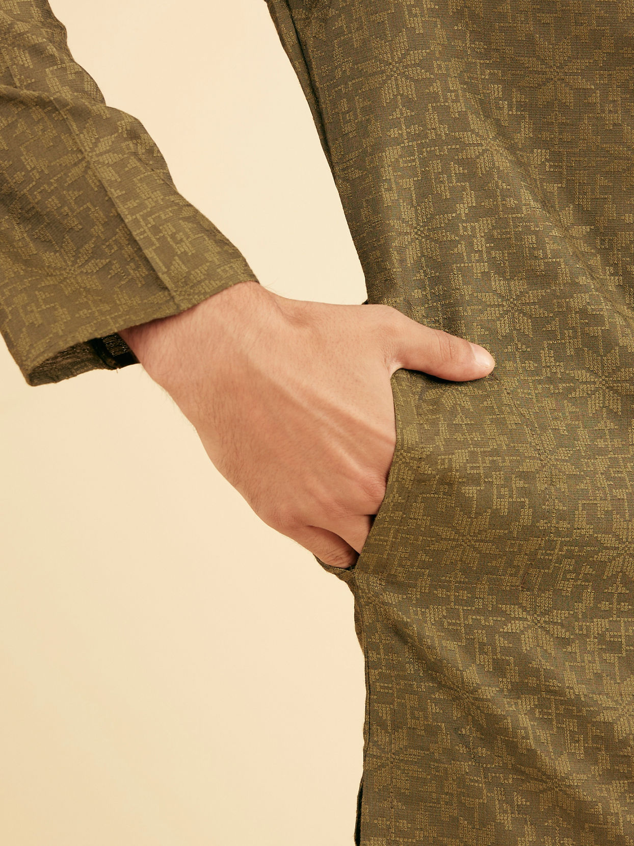 Manyavar Men Olive Green Festive Kurta Pajama
